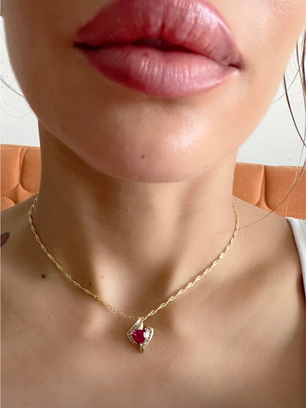 Estate Diamond Jewelry 10k Yellow Gold Trillion Ruby Pendant Genuine Diamonds